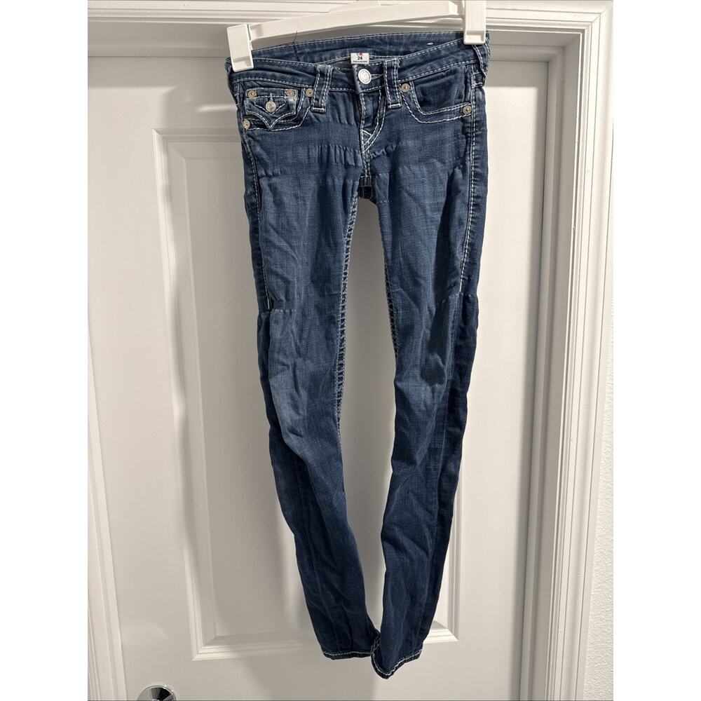 TRUE RELIGION Jeans Section Skinny Flap Pocket White Thick Stitch SZ 24 Designer